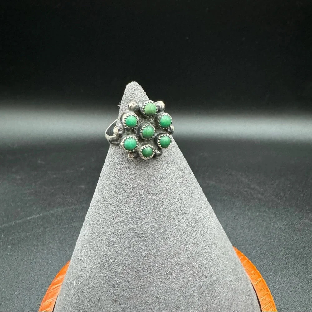 Vintage Zuni Cluster Ring with Prong Setting in Sterling Silver Size 5
